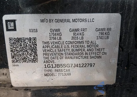 2018 Chevrolet Sonic Ls Auto from USA, damaged, VIN 1G1JB5SG7J4122797